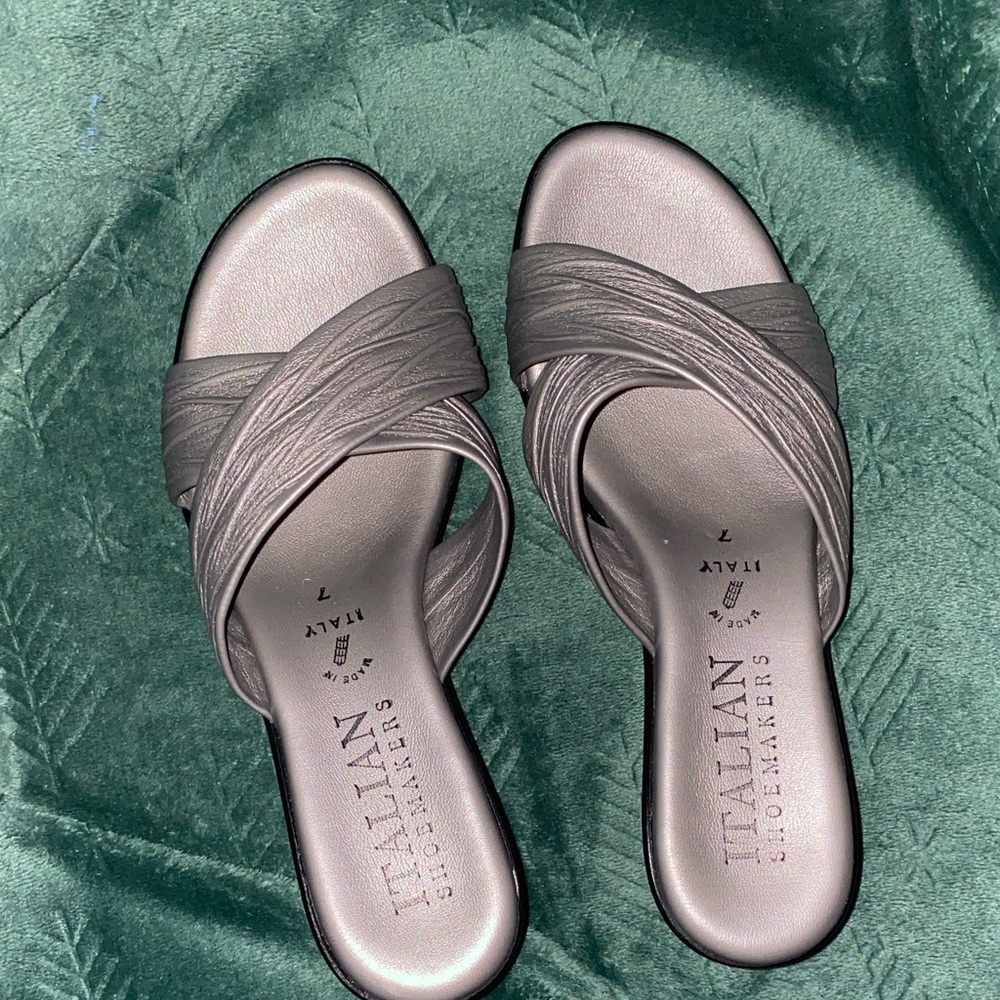 Italian Shoemakers Pewter Twisted Strap Slide Mules